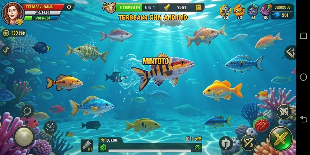 Tampilan gameplay MINTOTO dengan ikan berwarna-warni.