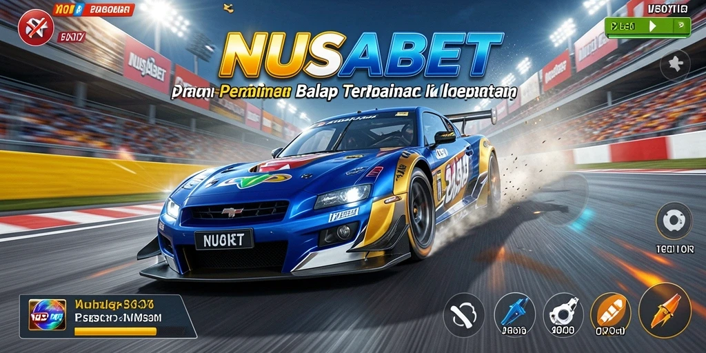 Tampilan gameplay NUSABET yang mendebarkan dengan mobil balap yang cepat.