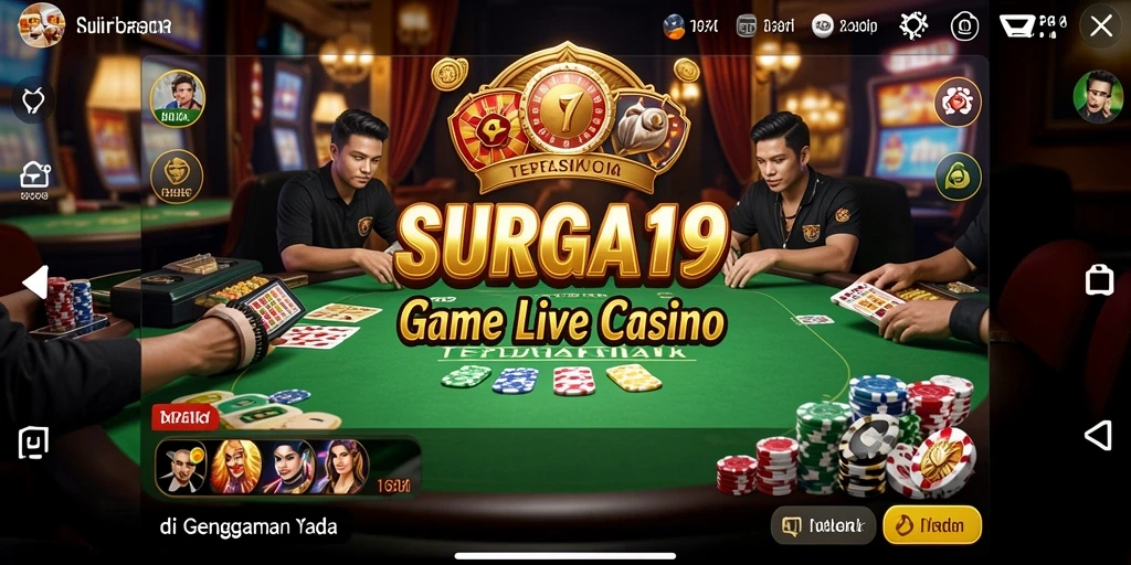 Screenshot SURGA19 menunjukkan dealer profesional dan gameplay Live Casino yang menarik.
