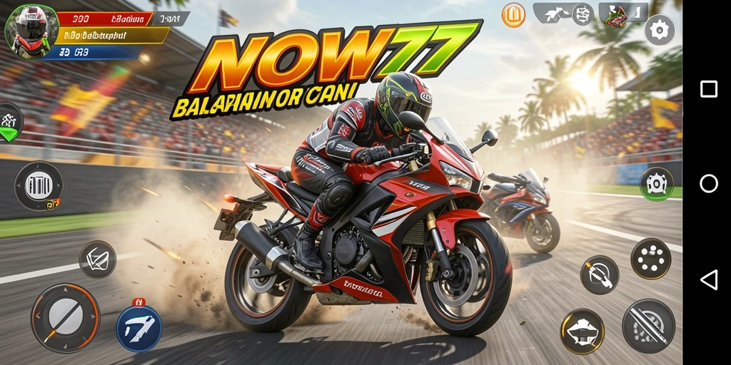 Gameplay menegangkan di trek balapan motor.